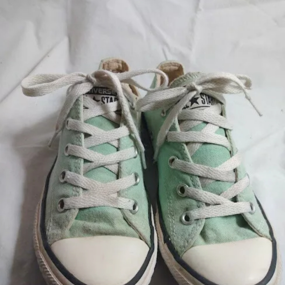 Converse All Star Low Top Pastel Green Sneakers Shoes 2 Kids Skate Streetwear - Picture 2 of 8